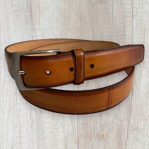 Magnanni Brown Leather Dress Belt Made in Spain Mens Size 42 Silver Buckle